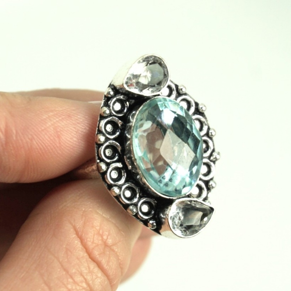 Sterling Silver Plated Blue Topaz Ring - Picture 2 of 3